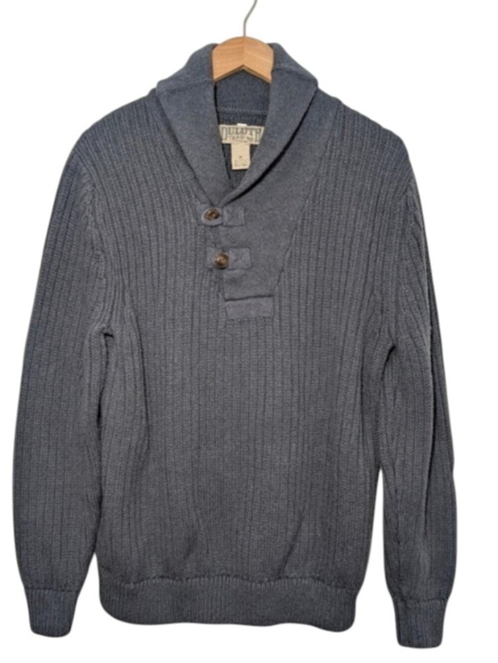Duluth Trading High-Neck Gray Infantry Knit Sweater Cotton Wool Blend Men's MD